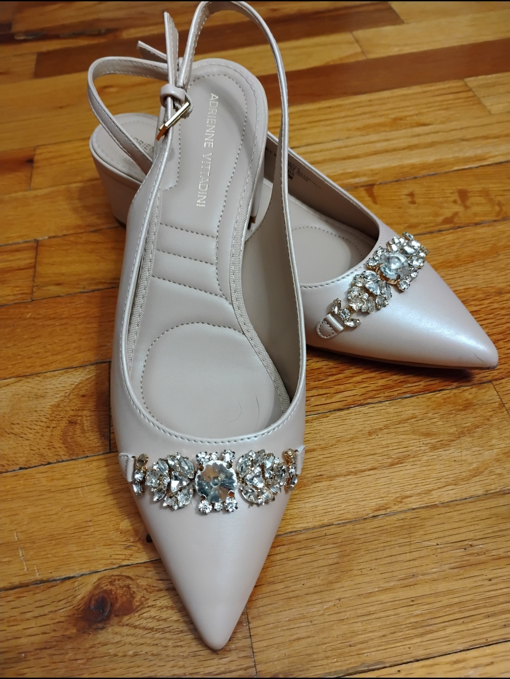 Adrienne Vittadini Pale Pink Embellished Pointed-Toe Slingback Heels